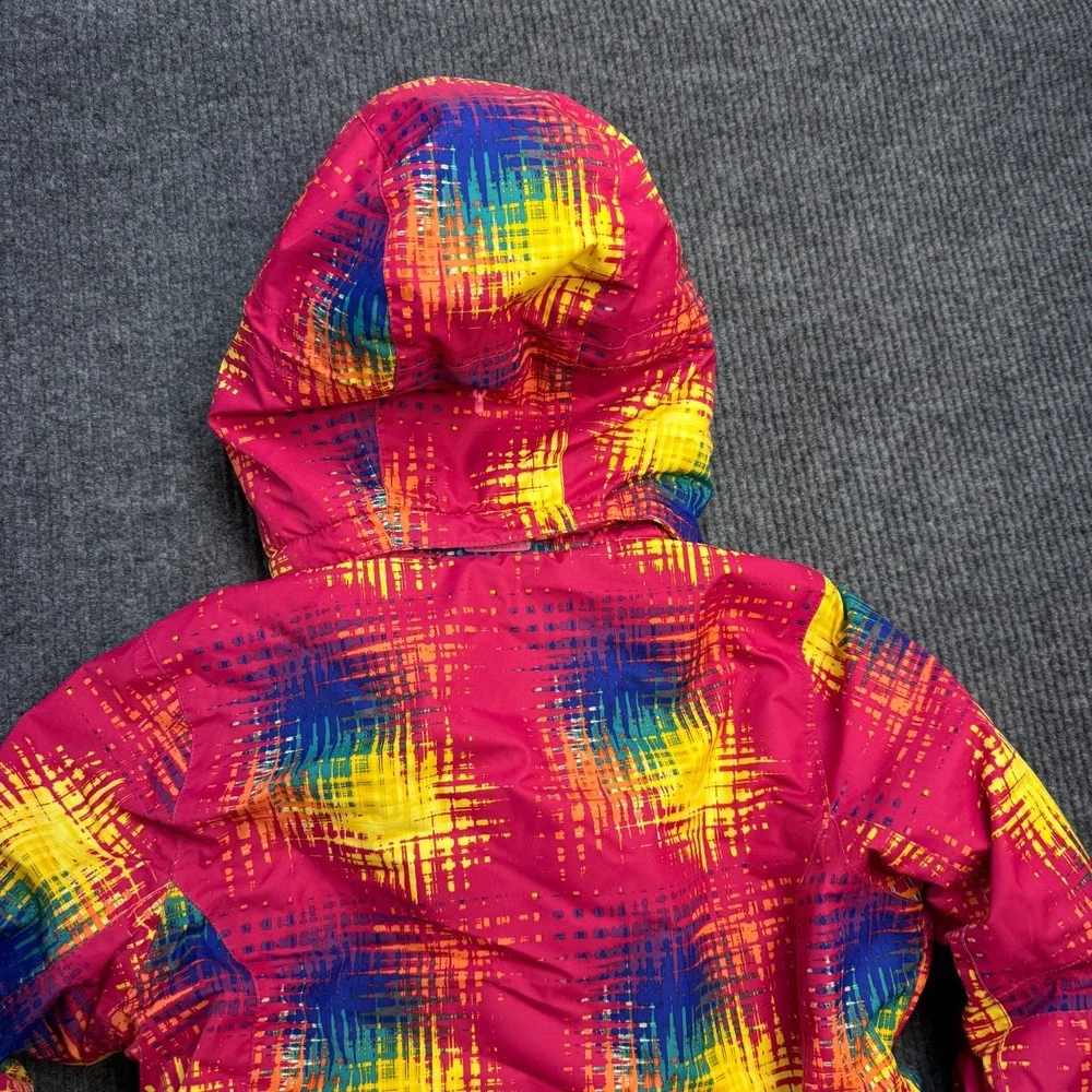Phibee Ski‎ Jacket Kids Girls Medium Pink Geometric Insulated Snow Parka Hooded